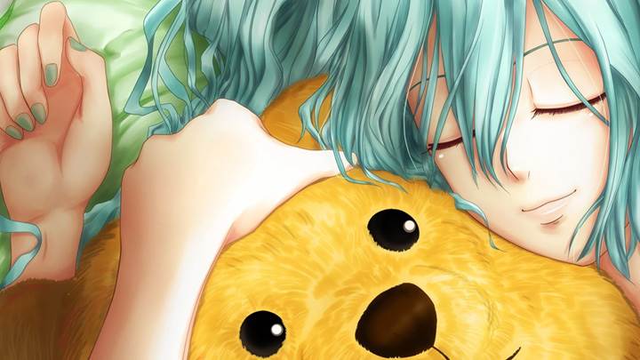 Cartoon Girl Huging A Teddy